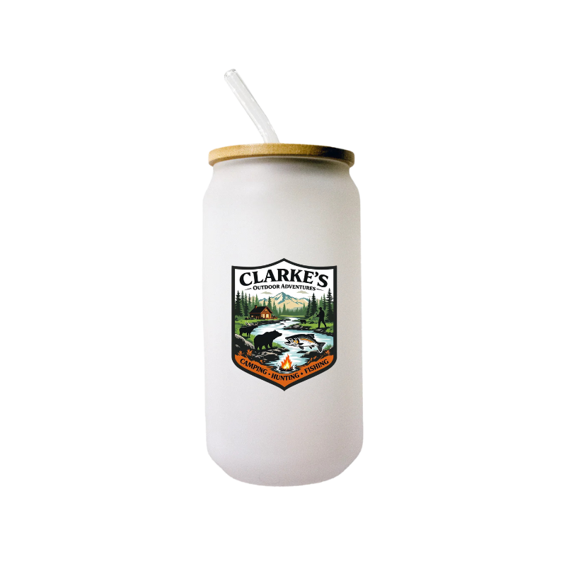 Clarke's Outdoor Adventures Beer Can Glass